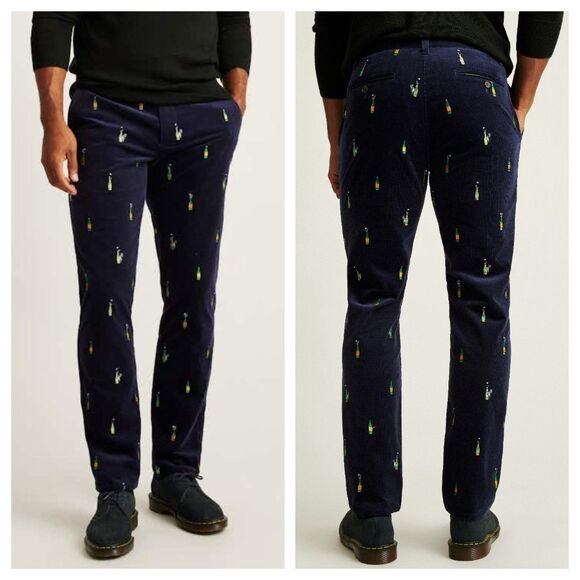 Bonobos Mens Stretch Corduroy Pants 31x32 Navy Blue Embroidered Chino New - Picture 1 of 11